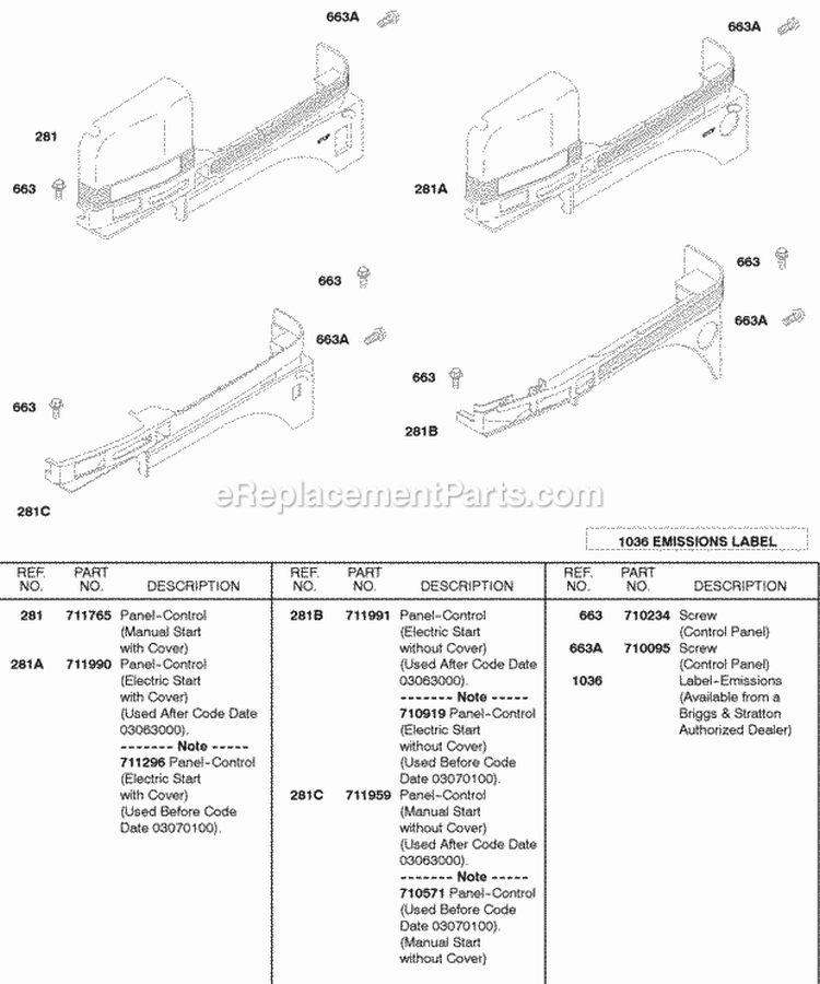 Control Panels Diagram and Parts List for 245432-0083-01  Briggs and Stratton Engine